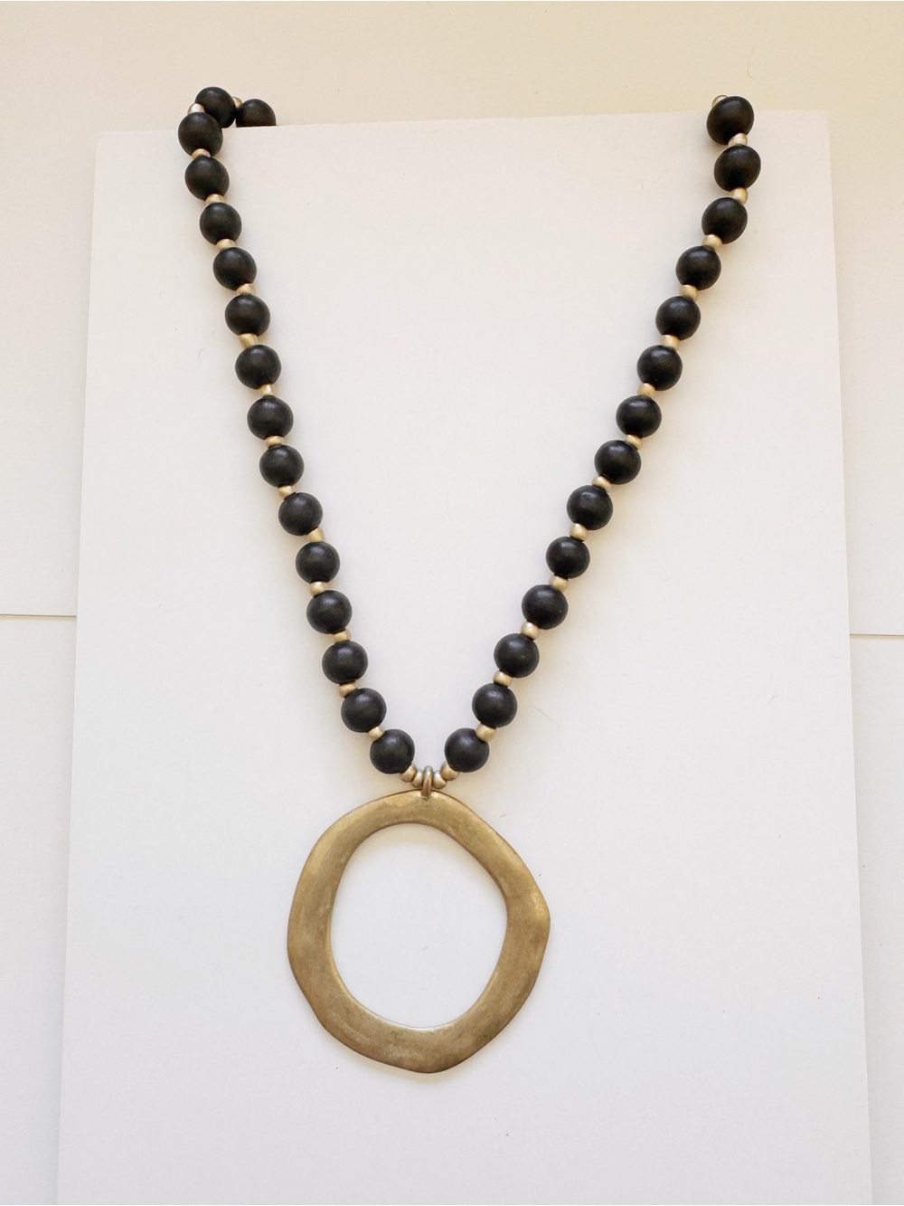 Beaded Black and Gold Pendant Necklace - Elegant Statement Jewelry